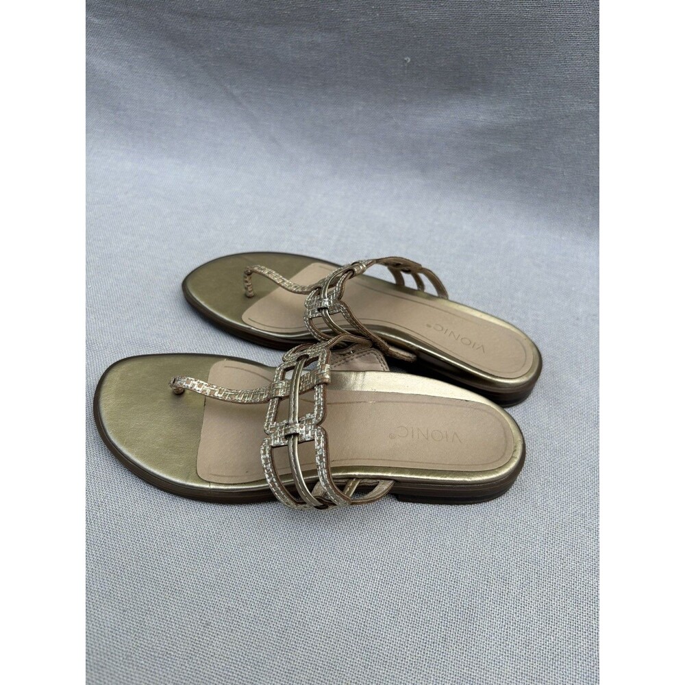 Vionic Alvana Gold Leather Thong Sandals Flat Heeled Size 8 - Picture 4 of 11